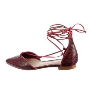 Schutz Neida Maroon Lace Up D’orsay Croc Leather Flats 8.5